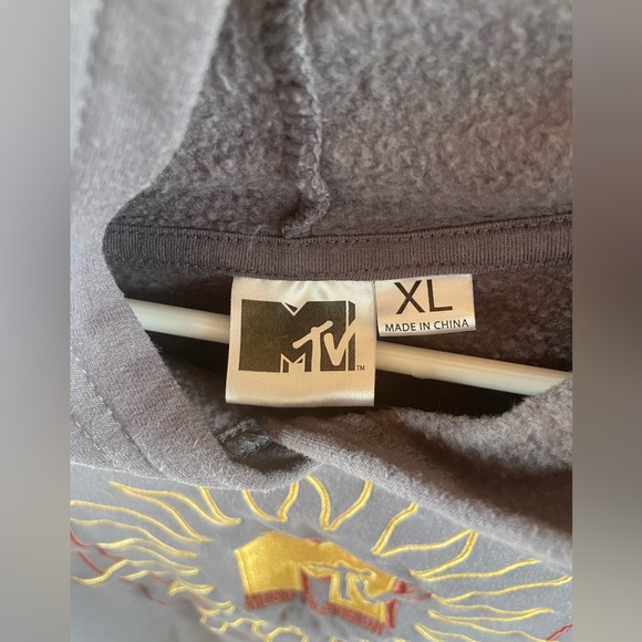 Vintage MTV Sun Logo Gray Pullover Hoodie Sweatshirt XL Fleece Lined Unisex - Picture 5 of 6